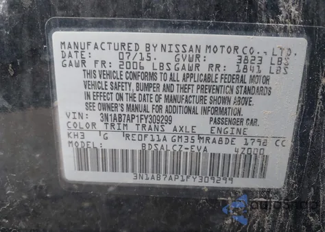 2015 Nissan Sentra S из США, поврежденный, VIN 3N1AB7AP1FY309299